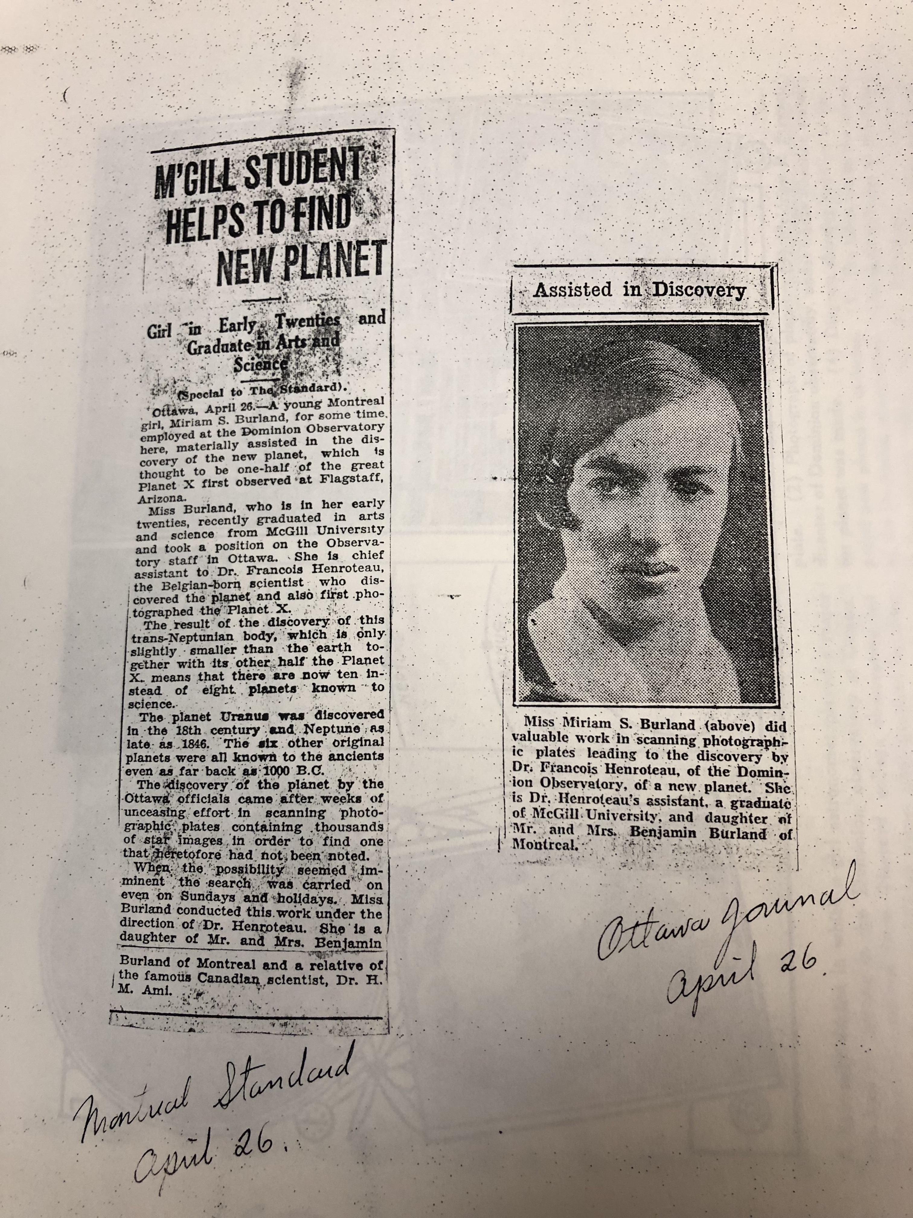 Article on new planet discoveries by Miriam S. Burland.