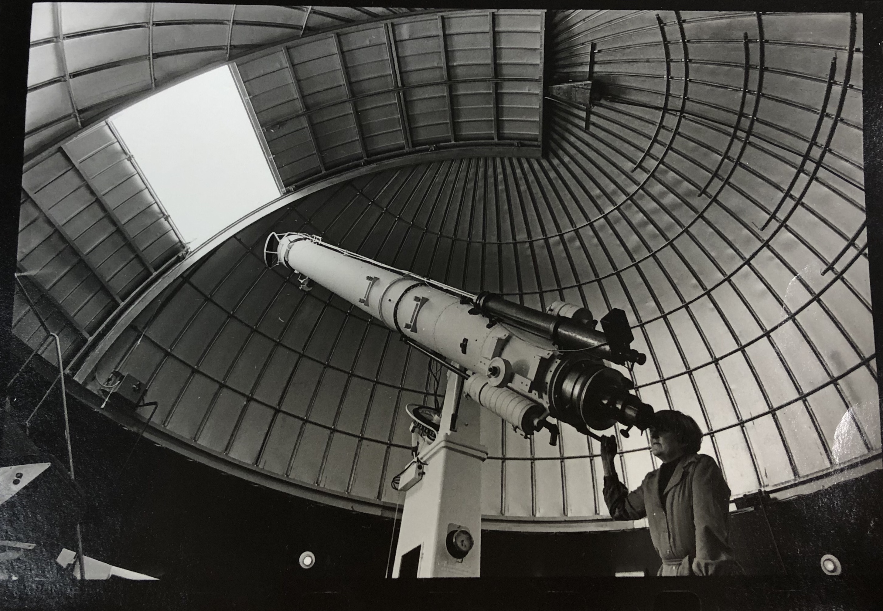 Astronomer Mary Bird and Dominion observatory's largest telescope.