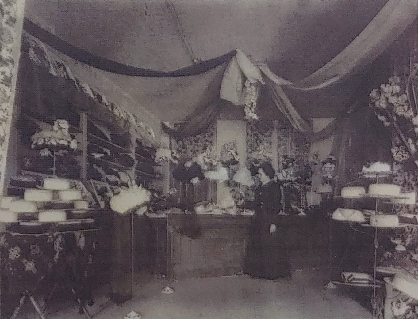 1905, Hat Shop Lined with Fabric and Bunting (National Archives Canada, J W Bald, Photographer)