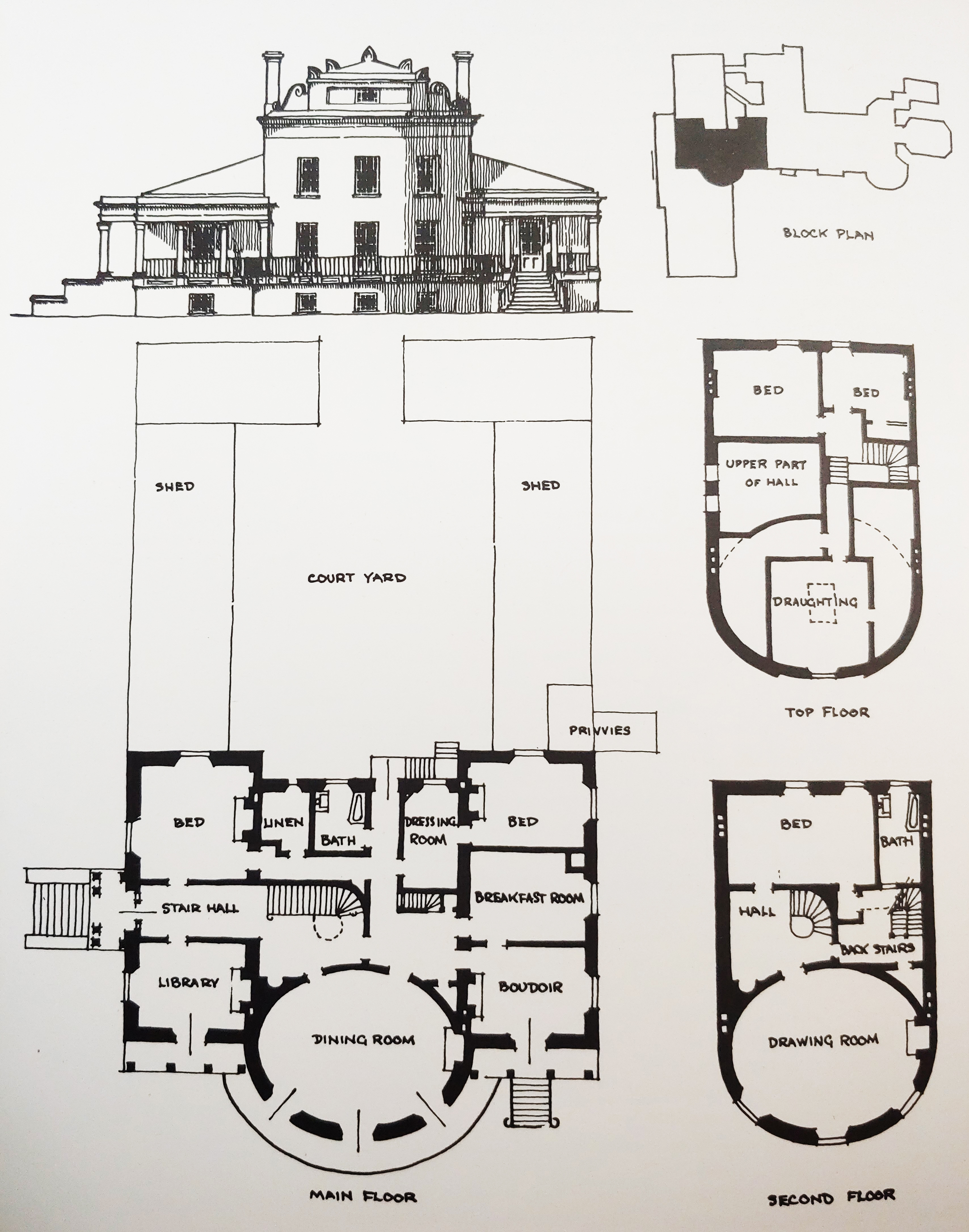 MacKay's Rideau Hall, with section in modern Hall (Hubbard 1977, 6)