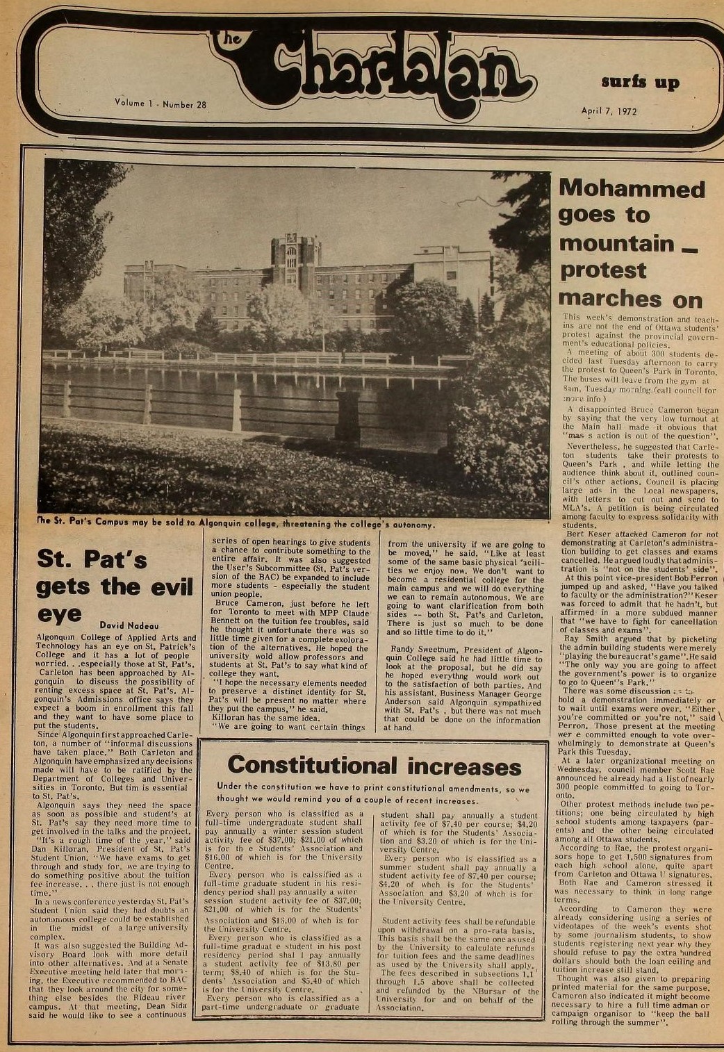 Charlatan Clipping April 7, 1972, pg 1
