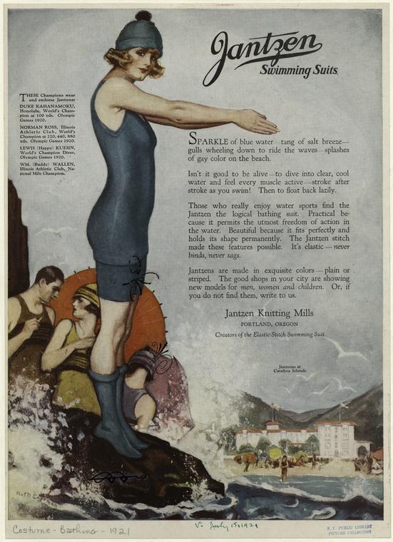 "Jantzen Knitting Mills. Portland, Oregon. Creators of the elastic-stitch swimming suit." "Jantzens at Catalina Islands." Written on border: "July 15, 1921."