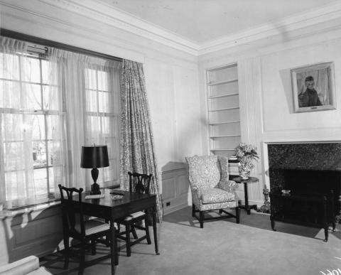 The library in the south east corner at 24 Sussex Drive