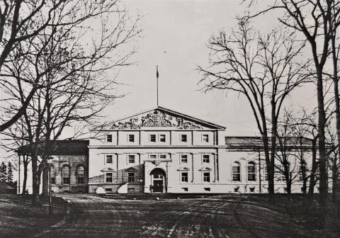 Rideau Hall, west entrance facade in 1913 (after renovations) PAC, PA 53034, FHRBO pg 124 plate 19