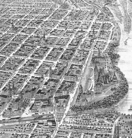 Birds eye illustration of downtown Ottawa