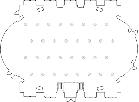 Adam Room layout designed for cocktail use; can hold up to 450 people.