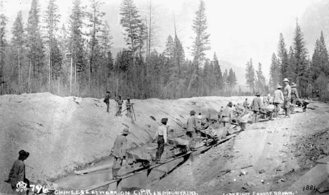 Chinese men work on the Pacific Railway in British Columbia
