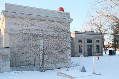 An exterior image showing some of the addition, as well as the original building. 